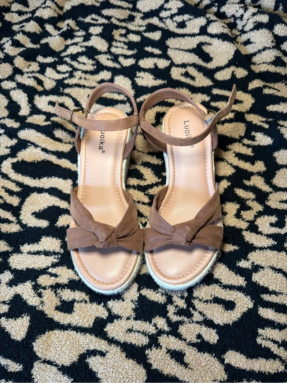 Brown Knot Strap Espadrille Wedge Sandals